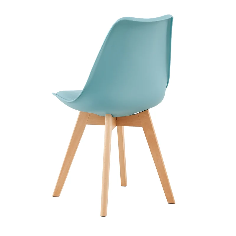 Chaise de Salle à Manger en PU avec Pieds en Bois de Frêne - Bleu Clair/ Vert Foncé-TULIP