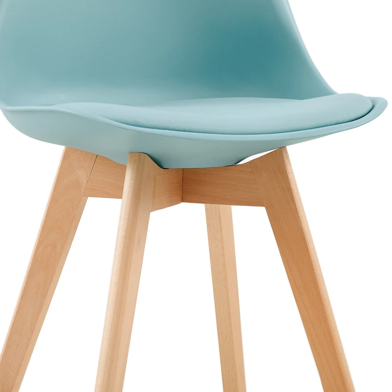 Chaise de Salle à Manger en PU avec Pieds en Bois de Frêne - Bleu Clair/ Vert Foncé-TULIP
