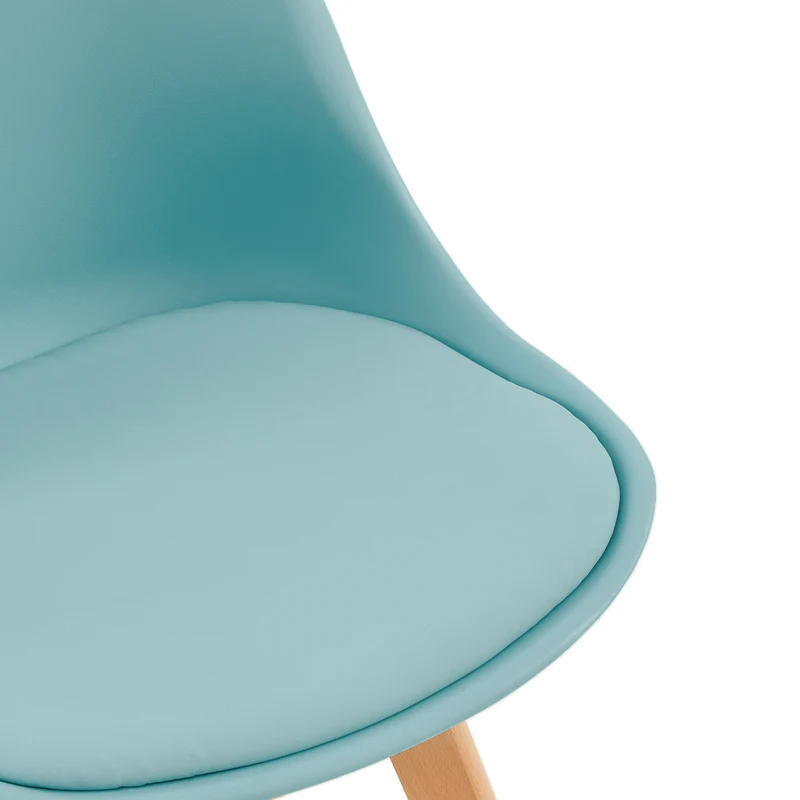 Chaise de Salle à Manger en PU avec Pieds en Bois de Frêne - Bleu Clair/ Vert Foncé-TULIP