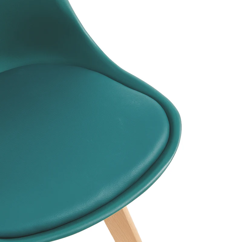 Chaise de Salle à Manger en PU avec Pieds en Bois de Frêne - Bleu Clair/ Vert Foncé-TULIP