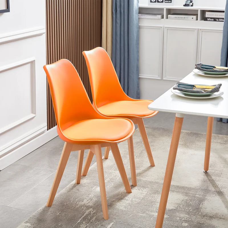 2 Pièces Chaise de Salle à Manger en Bois de Frêne avec Coussin en Cuir PU-TULIP