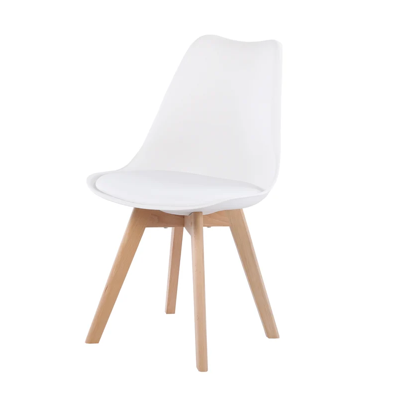 Chaise en Bois de Hêtre avec Coque Plastique et Coussin en PU - Design TULIP Moderne pour Salle à Manger
