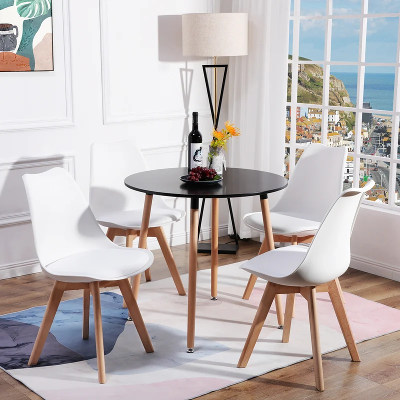 Chaise en Bois de Hêtre avec Coque Plastique et Coussin en PU - Design TULIP Moderne pour Salle à Manger