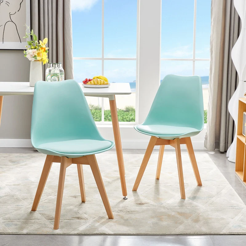 Chaise en Bois de Hêtre avec Coque Plastique et Coussin en PU - Design TULIP Moderne pour Salle à Manger