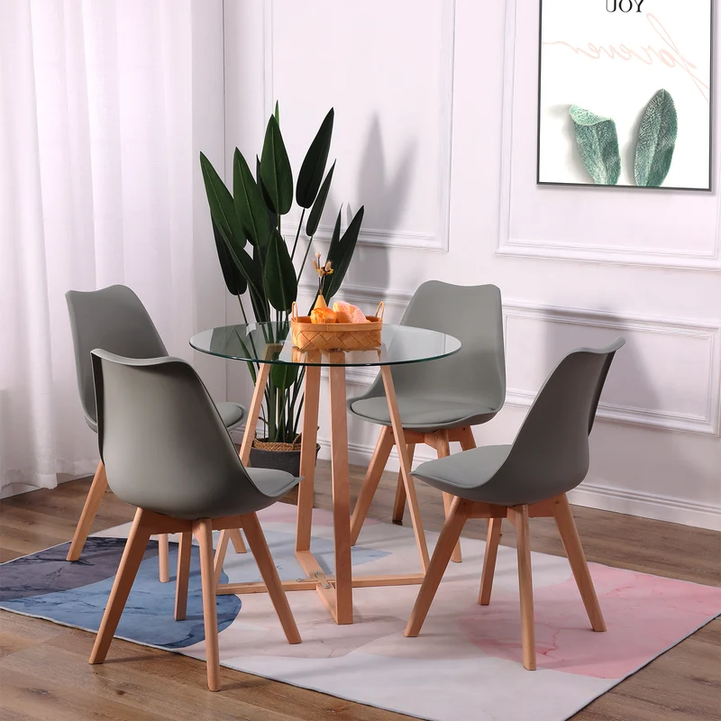 Chaise en Bois de Hêtre avec Coque Plastique et Coussin en PU - Design TULIP Moderne pour Salle à Manger