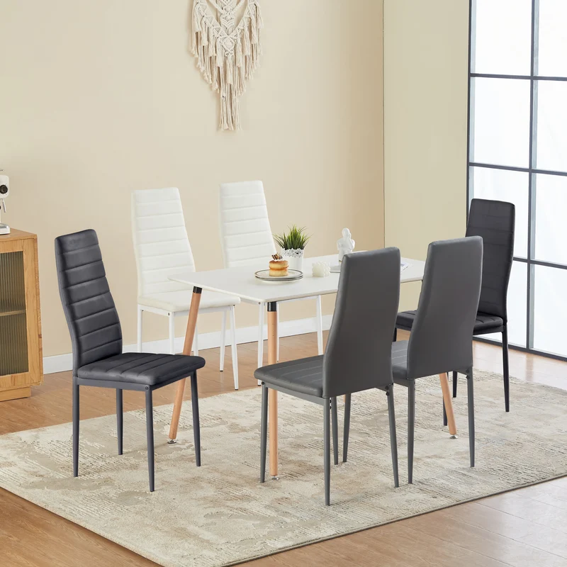 ANN Chaises de Salle à Manger en PVC Chaise de Cuisine Moderne Chaise Rembourrée Confortable - Noir/Blanc/Gris Foncé