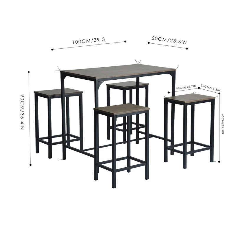 FAIRMAN Ensemble De Table De Bar Avec 1 Table Et 4 Chaises
