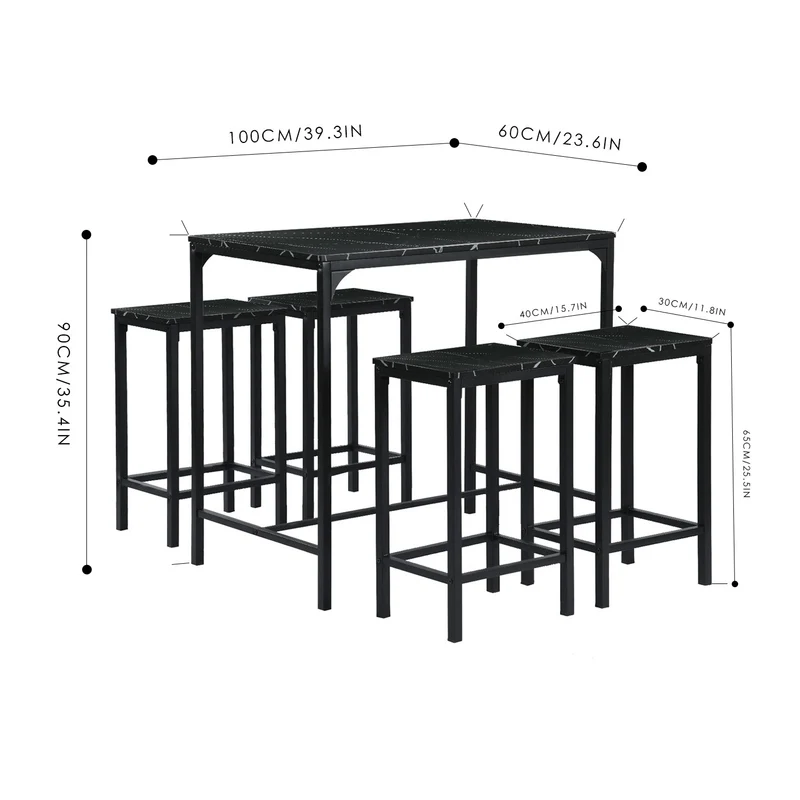 FAIRMAN Ensemble De Table De Bar Avec 1 Table Et 4 Chaises