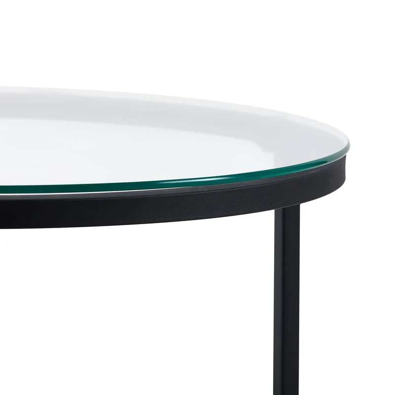NAPLES Table Basse Ronde, Ensemble De 2, Cadre En Métal Robuste Et Verre Trempé (Doré Et Noir)
