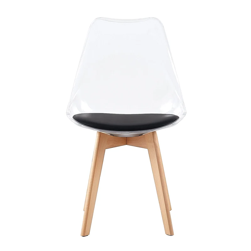 LUCCA Chaises de Salle à Manger Transparentes Coussin de Siège en Cuir PU et Pieds en Hêtre Massif - Noir/Blanc/Gris