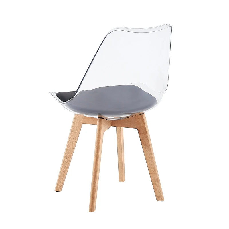 LUCCA Chaises de Salle à Manger Transparentes Coussin de Siège en Cuir PU et Pieds en Hêtre Massif - Noir/Blanc/Gris