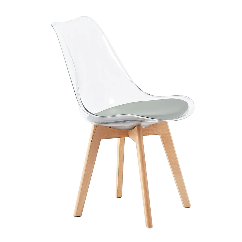 LUCCA Chaises de Salle à Manger Transparentes Coussin de Siège en Cuir PU et Pieds en Hêtre Massif - Noir/Blanc/Gris