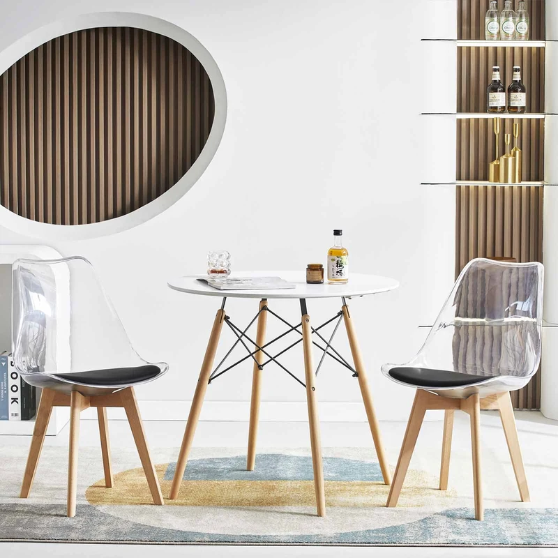 LUCCA Chaises de Salle à Manger Transparentes Coussin de Siège en Cuir PU et Pieds en Hêtre Massif - Noir/Blanc/Gris