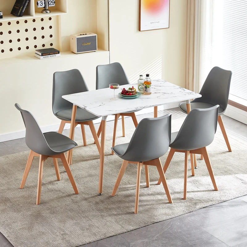 SAGE Rectangulaire Table de Salle à Manger en MDF Scandinave Style en Bois 110*70*74cm - Couleur Marbre