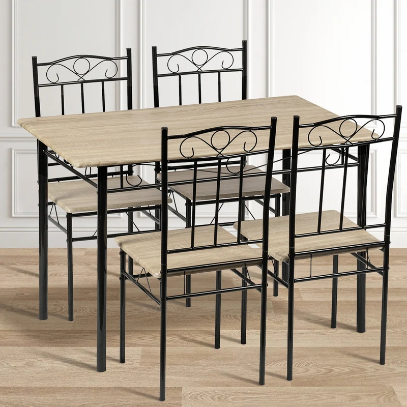 NORSEMAN Marbling Table à Manger 5 Pièces avec 4 Chaises - 109 * 69 * 75cm - Blanc/Noir/Brun clair