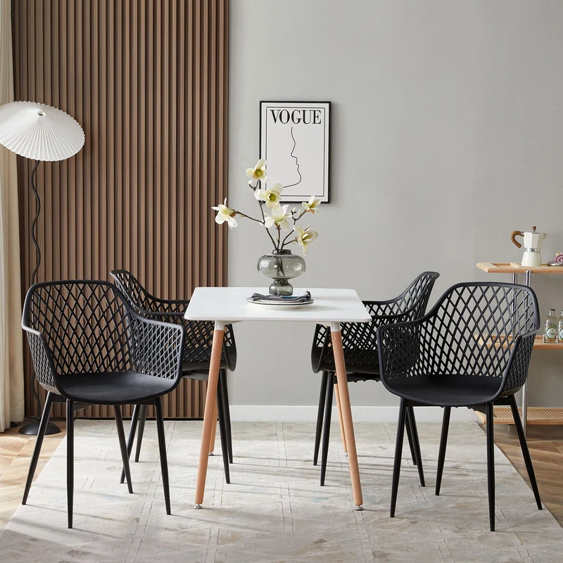 Chaises de salle à manger avec pieds en métal, chaise creuse au design rétro(Ensemble de 2/4) - Noir-ROME