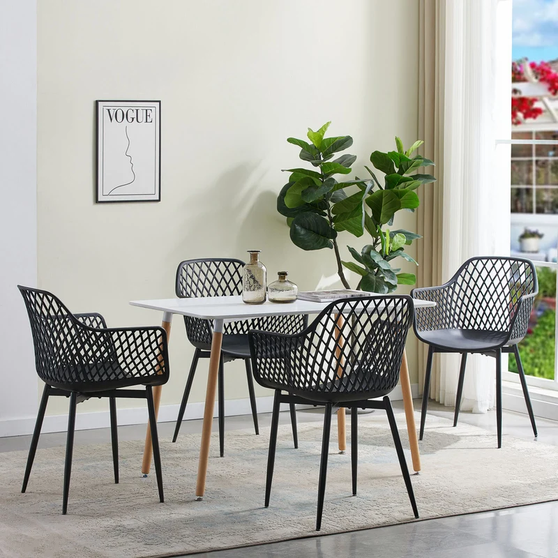 Chaises de salle à manger avec pieds en métal, chaise creuse au design rétro(Ensemble de 2/4) - Noir-ROME