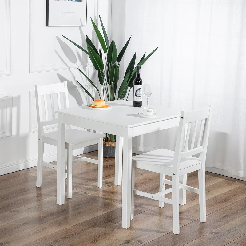 Ensemble Table à Manger et 2 Chaises 74*74*73cm - Blanc/Gris/Marron-LILAC