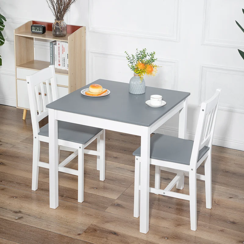 Ensemble Table à Manger et 2 Chaises 74*74*73cm - Blanc/Gris/Marron-LILAC