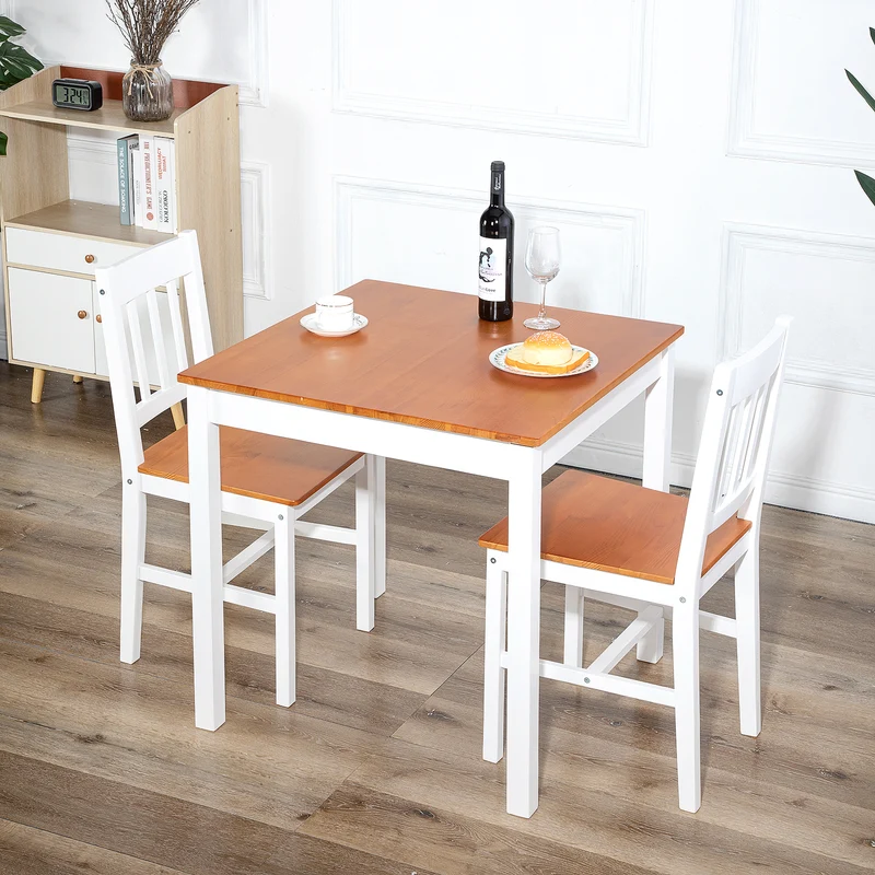 Ensemble Table à Manger et 2 Chaises 74*74*73cm - Blanc/Gris/Marron-LILAC