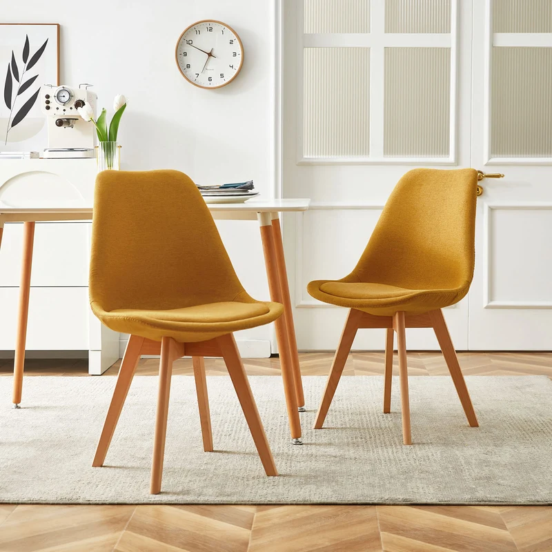 TULIP Tissu Chaise de salle à manger avec pied en hêtre - Gris/Jaune