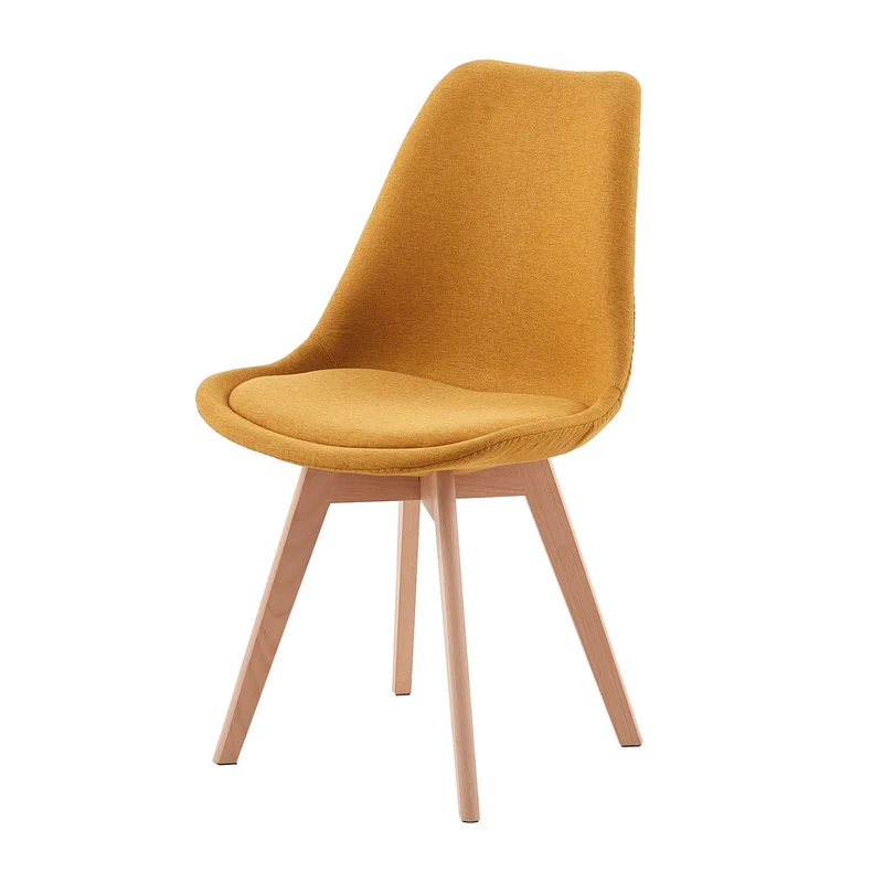 TULIP Tissu Chaise de salle à manger avec pied en hêtre - Gris/Jaune