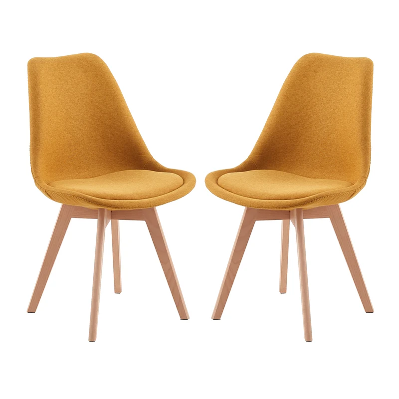 TULIP Tissu Chaise de salle à manger avec pied en hêtre - Gris/Jaune