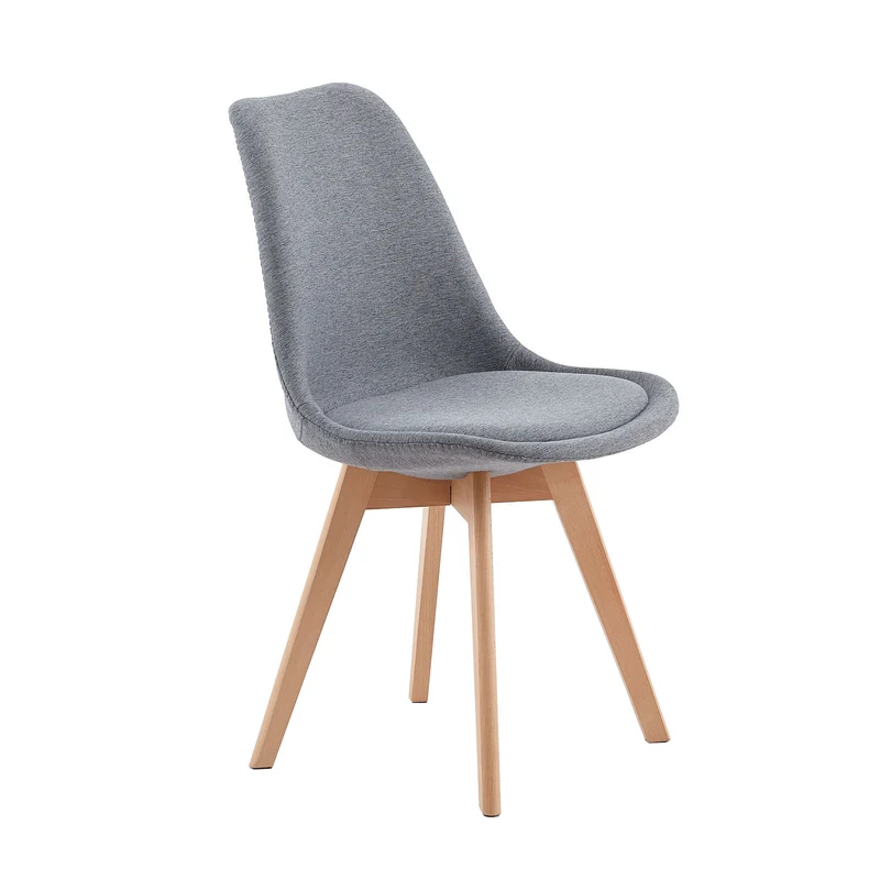 TULIP Tissu Chaise de salle à manger avec pied en hêtre - Gris/Jaune