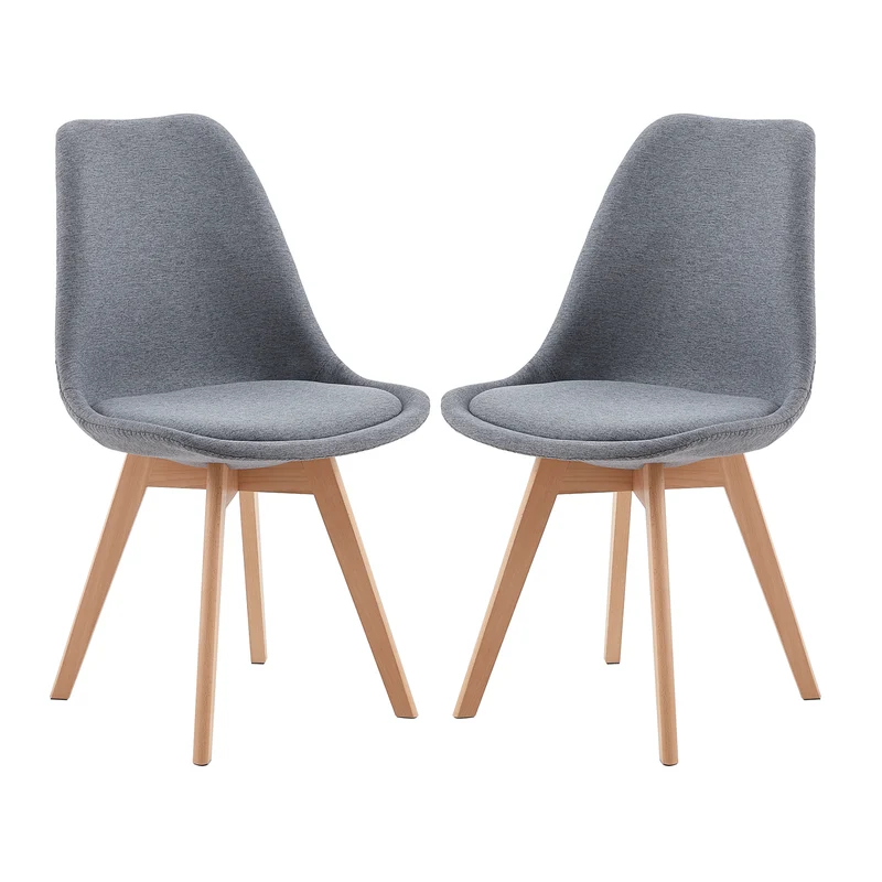 TULIP Tissu Chaise de salle à manger avec pied en hêtre - Gris/Jaune