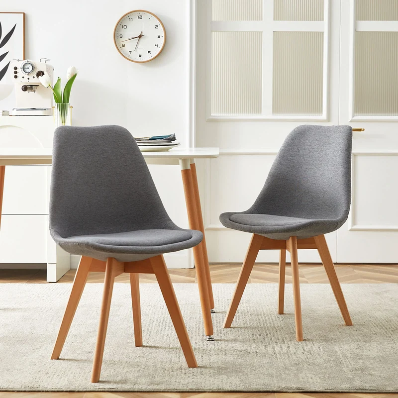TULIP Tissu Chaise de salle à manger avec pied en hêtre - Gris/Jaune