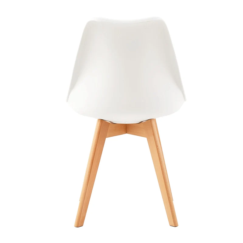 Chaise de salle à manger TULIP PP avec piètement en hêtre - blanche avec coussins d'assise multicolores