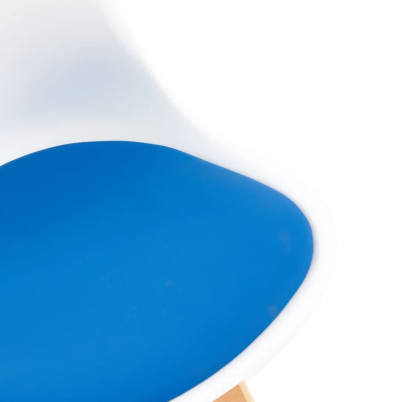 Chaise de salle à manger TULIP PP avec piètement en hêtre - blanche avec coussins d'assise multicolores