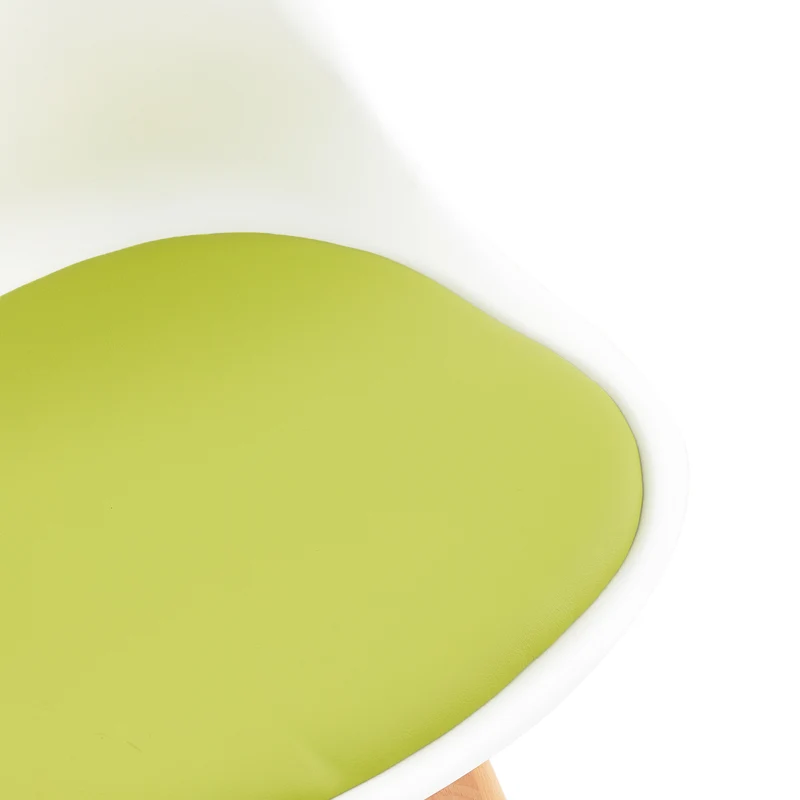 Chaise de salle à manger TULIP PP avec piètement en hêtre - blanche avec coussins d'assise multicolores