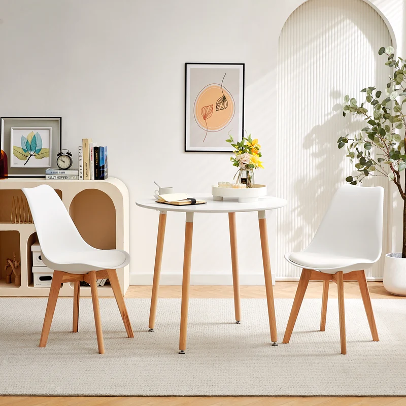 PEA Table à Manger Ronde en MDF avec 4 Pieds en Hêtre 80 * 80 * 73 cm - Noir/Blanc
