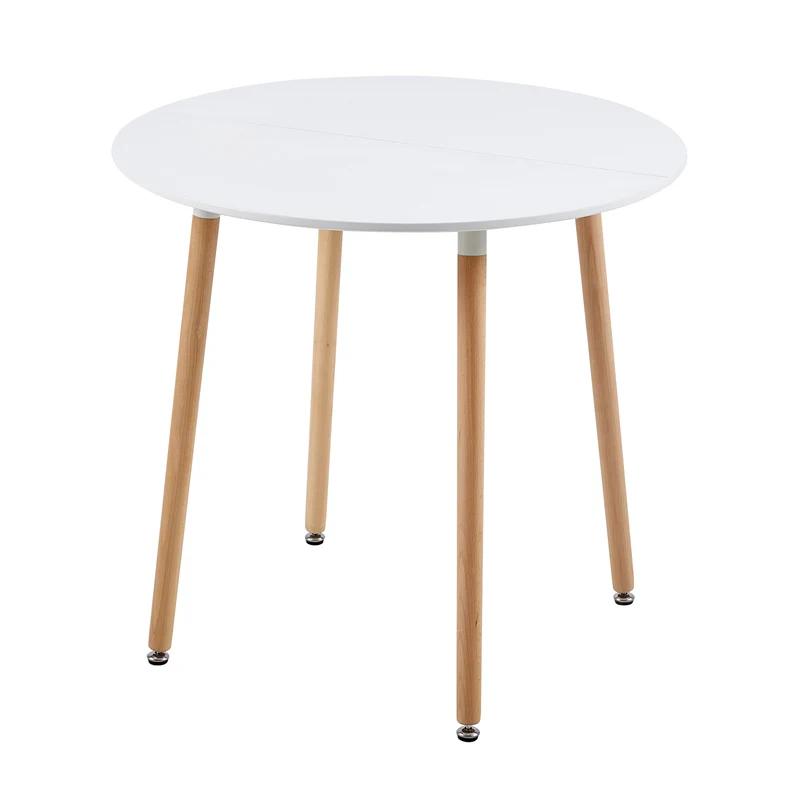PEA Table à Manger Ronde en MDF avec 4 Pieds en Hêtre 80 * 80 * 73 cm - Noir/Blanc
