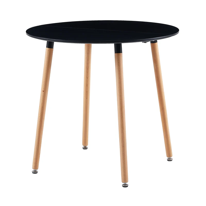 PEA Table à Manger Ronde en MDF avec 4 Pieds en Hêtre 80 * 80 * 73 cm - Noir/Blanc