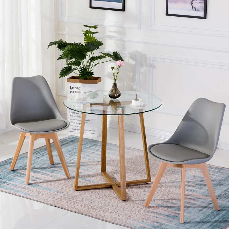 ROUNE Table à Manger Ronde en Verre avec Pieds en Métal 80 * 80 * 75 cm - Transparent