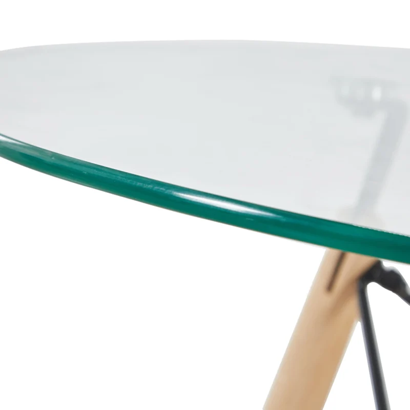RAY Table à Manger Ronde en MDF/Verre avec Pieds en Hêtre 80 * 80 * 74 cm - Noir/Blanc/Clair