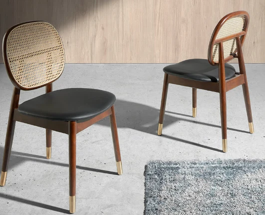 Chaise de salle à manger en similicuir et rotin naturel – Angel Cerdá 4093