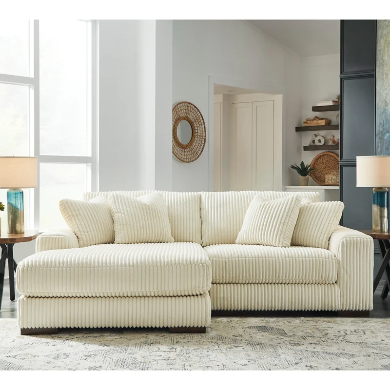 Sectionnel 2 pièces en tissu texturé avec chaise longue et coussins - Lindyn