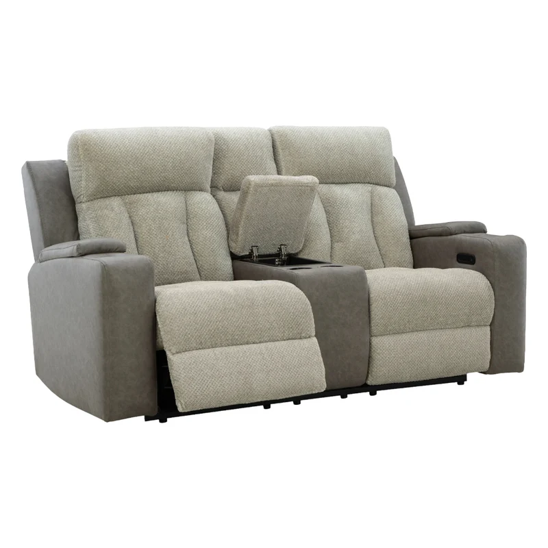 Causeuse inclinable motorisée en tissu/aspect cuir gris avec console, lombaire chauffant et massant - Branthorpe