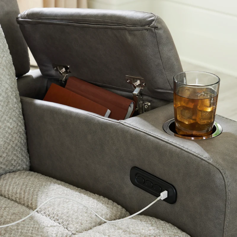 Fauteuil inclinable motorisé en tissu/aspect cuir gris avec lombaire chauffant et massant - Branthorpe