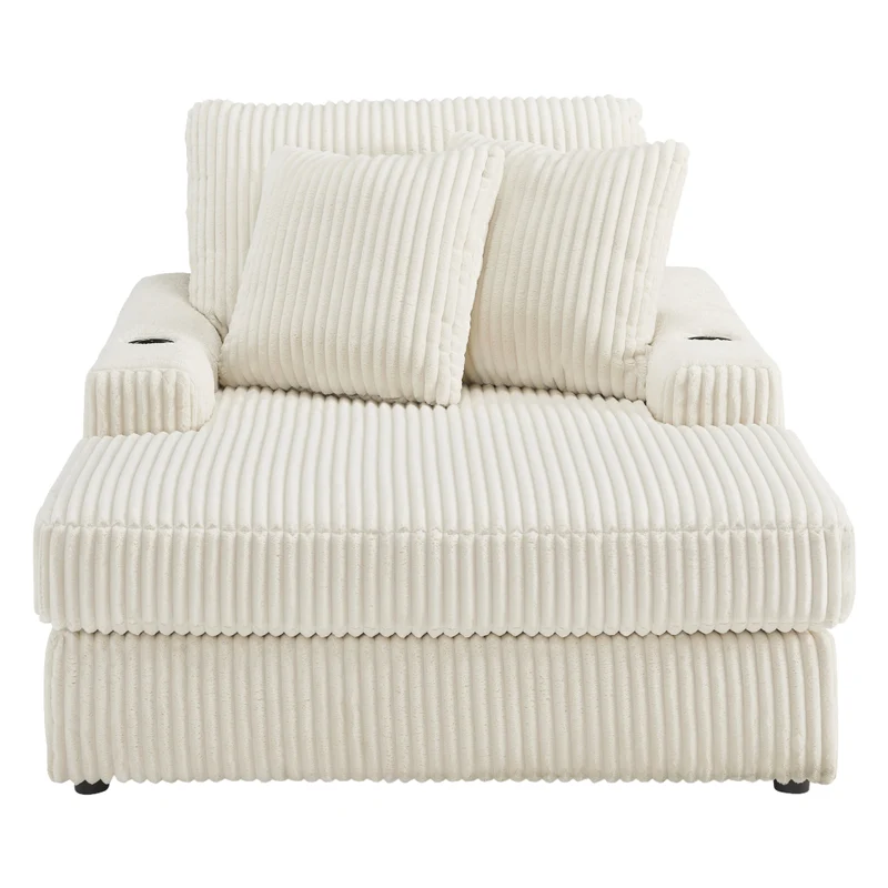 Méridienne en tissu avec porte-gobelets, port USB intégré et coussins - Lindyn