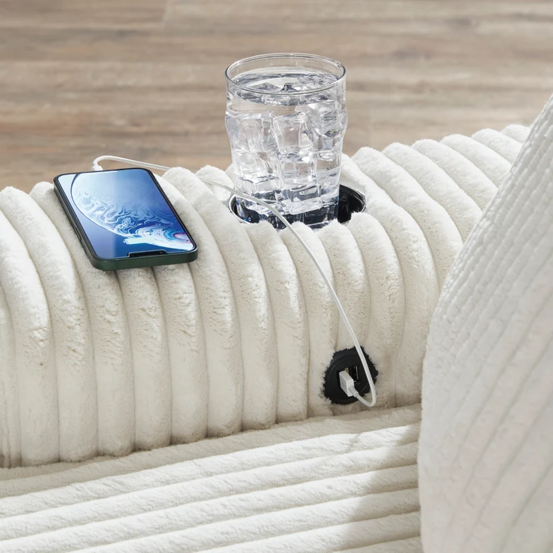 Méridienne en tissu avec porte-gobelets, port USB intégré et coussins - Lindyn