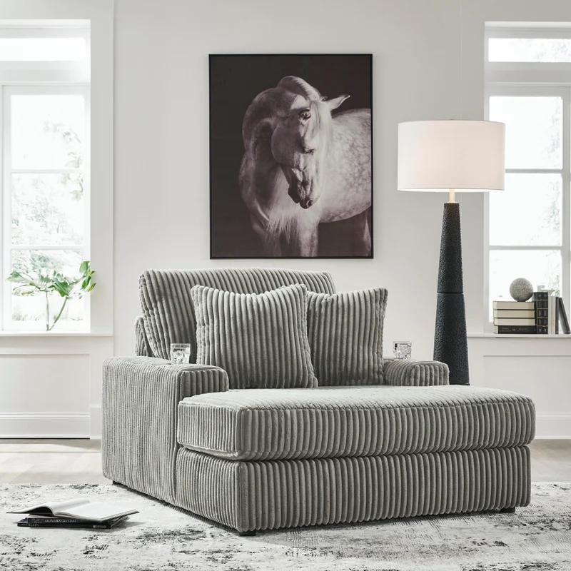 Méridienne en tissu avec porte-gobelets, port USB intégré et coussins - Lindyn