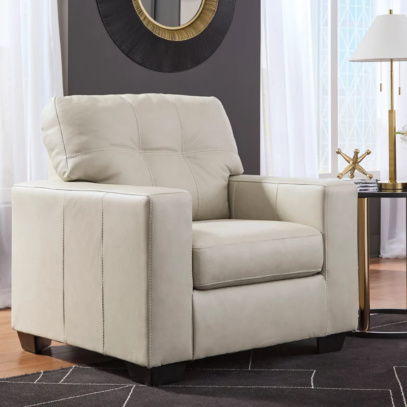 Fauteuil en cuir beige pâle - Santorine
