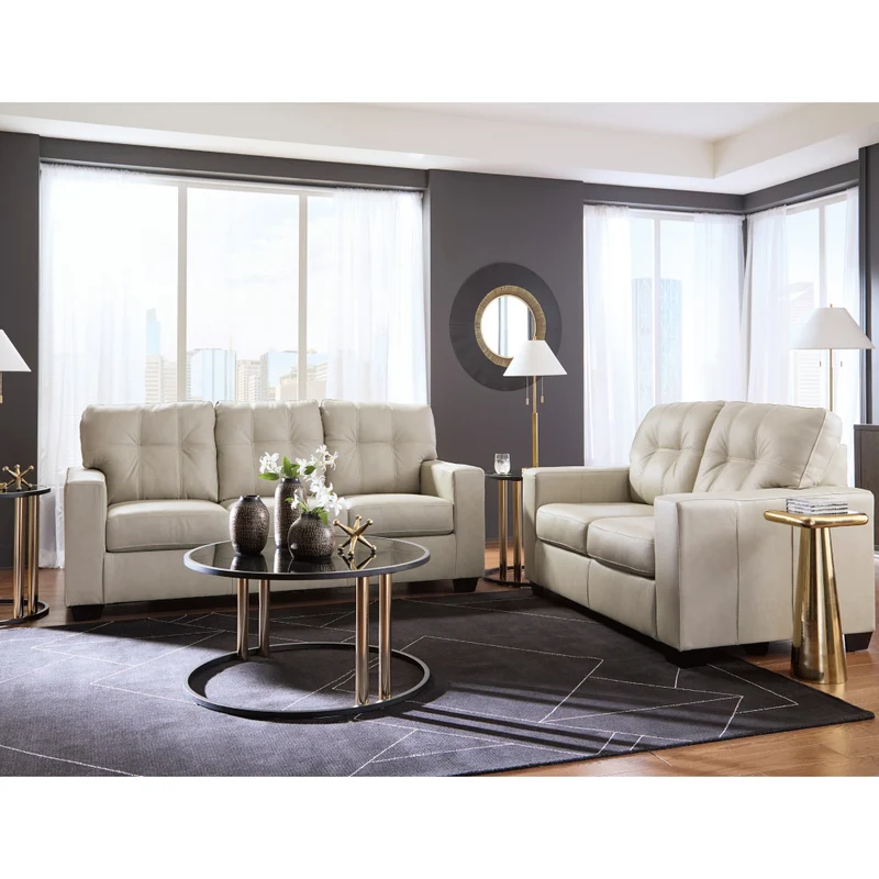 Causeuse en cuir beige pâle - Santorine