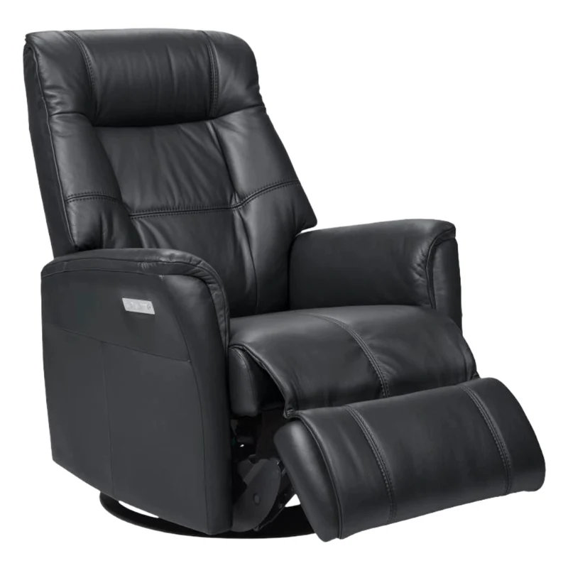 Fauteuil berçant, pivotant et inclinable motorisé en cuir noir - Muru Nordic