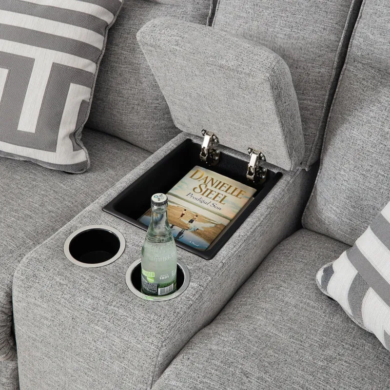 Causeuse inclinable motorisée zéro gravité en tissu Nuvella gris pâle avec console - Biscoe