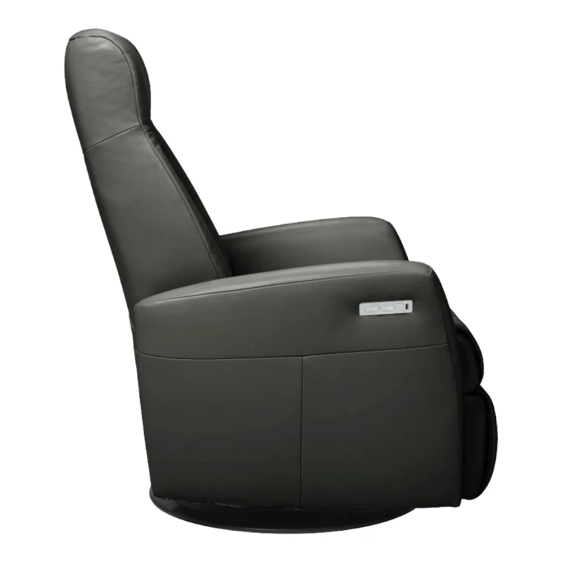 Fauteuil berçant, pivotant et inclinable motorisé en cuir gris foncé - Benga Nordic